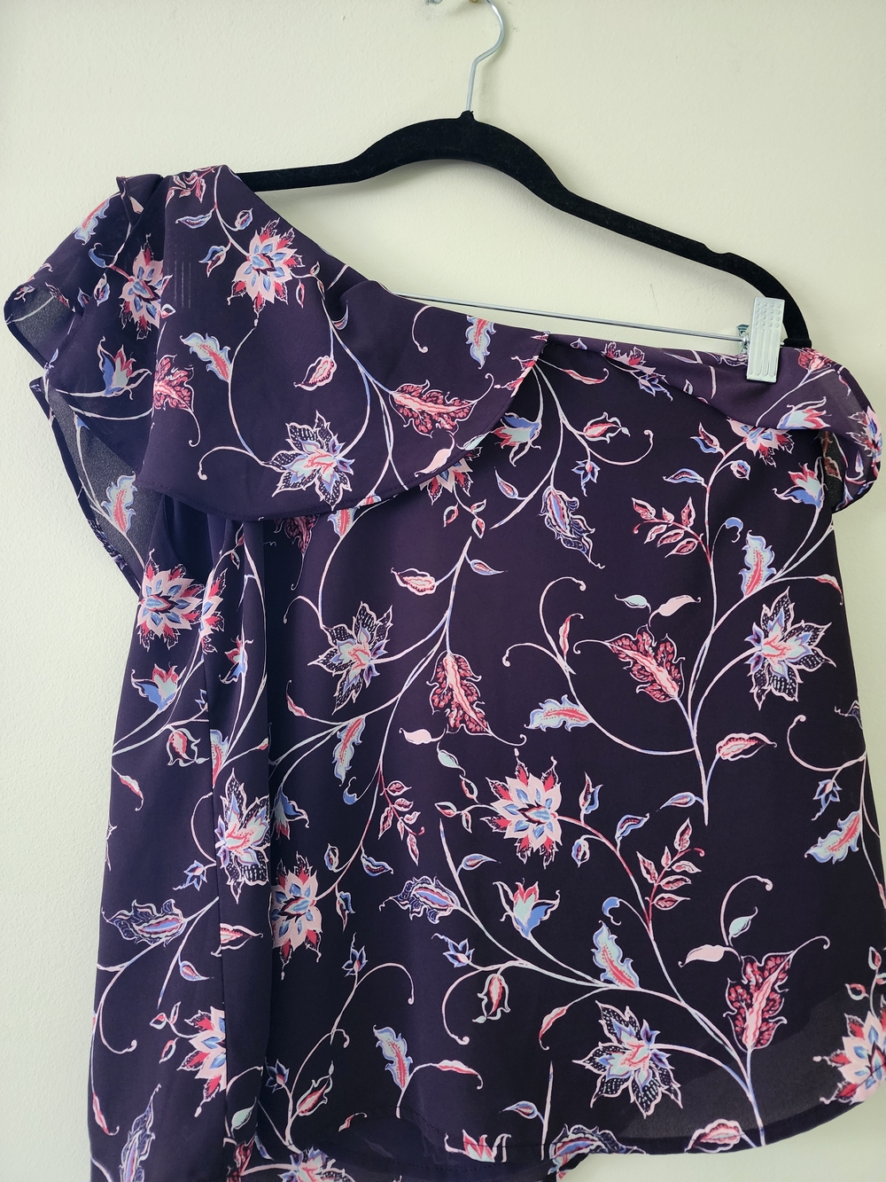 Astr Purple Floral One-Shoulder Top